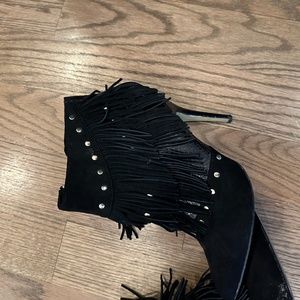 Bebe Fringe &  gold studded booties